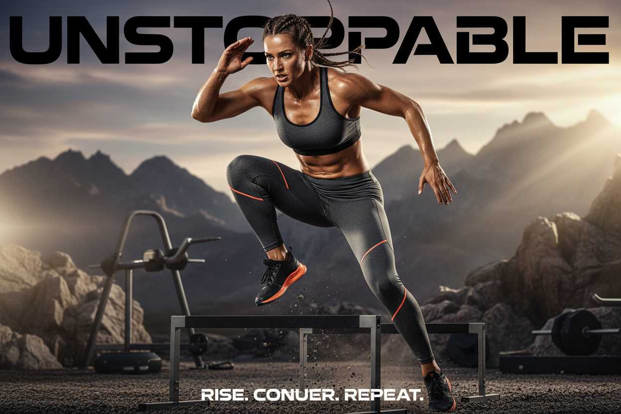 female athlete in a outside gym with mountains in the background