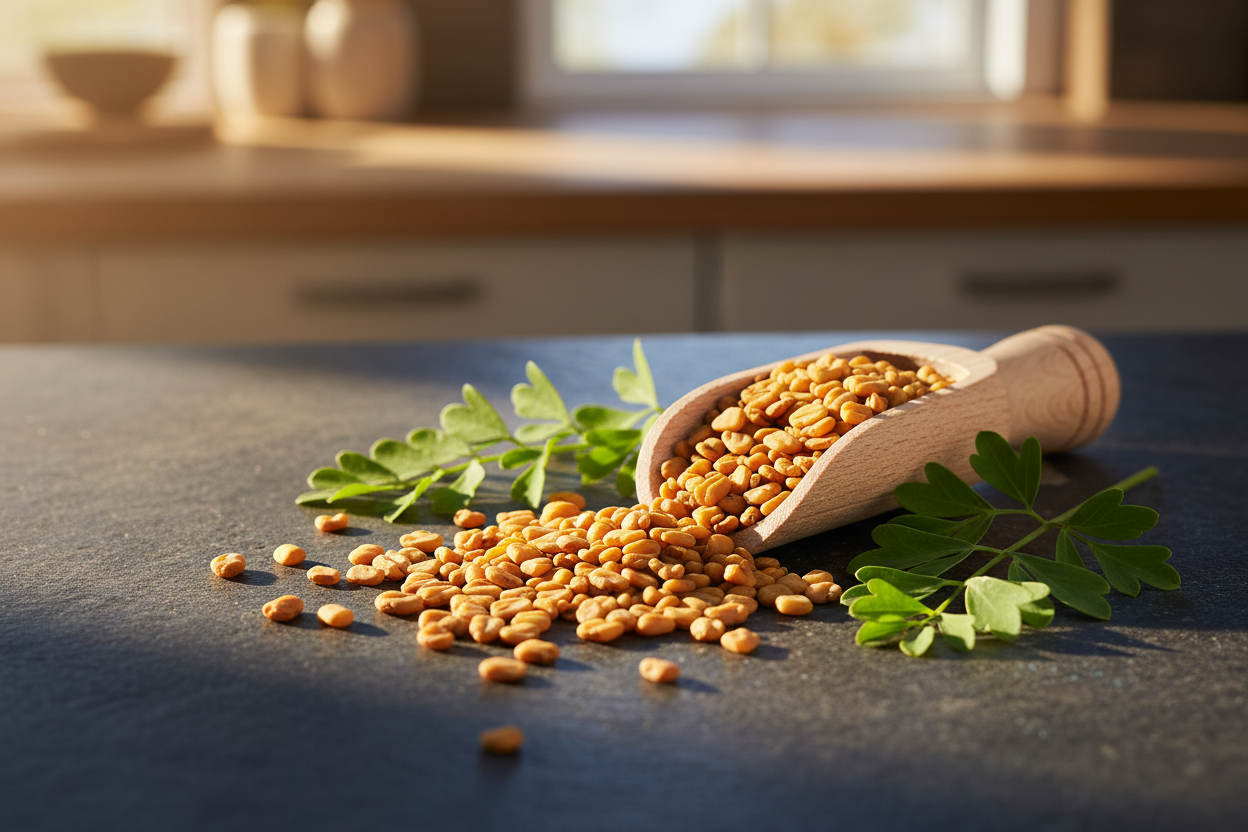 fenugreek seeds on a kitchen surface
