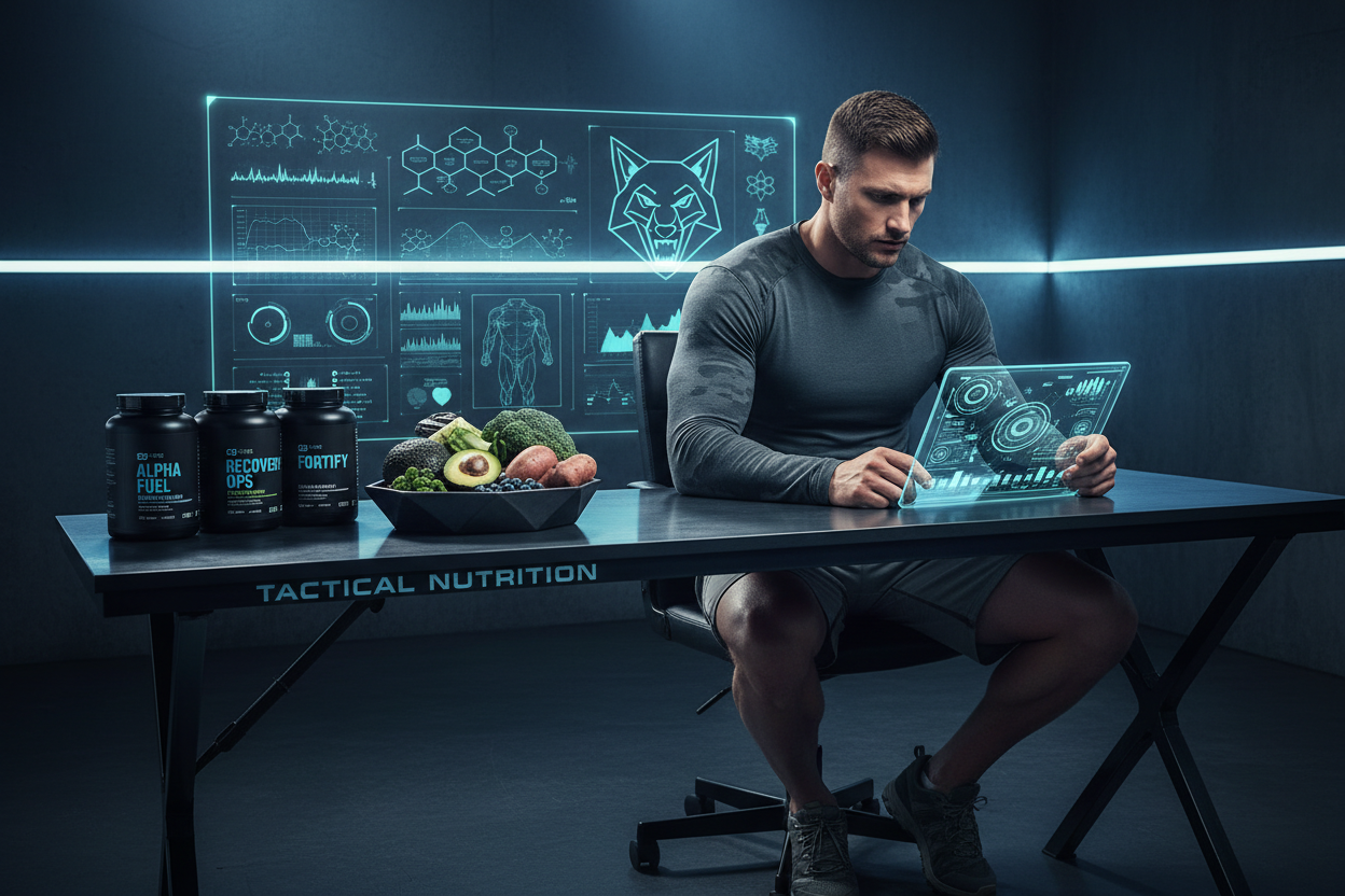 athlete in a room with nutrition and analysis