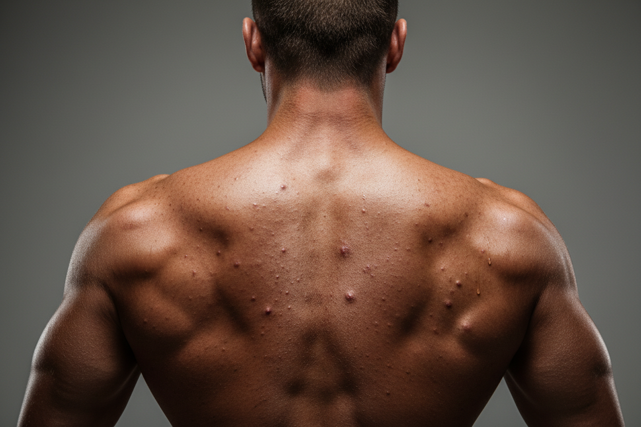 man with acne on his back