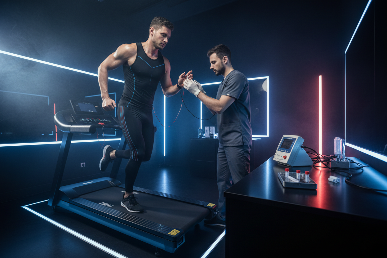 man having his lactate threshold measured on a treadmill