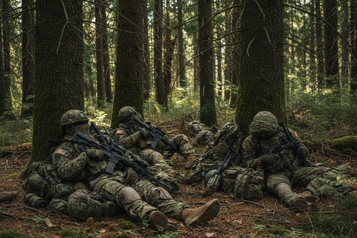 soldiers in the woods sleeping