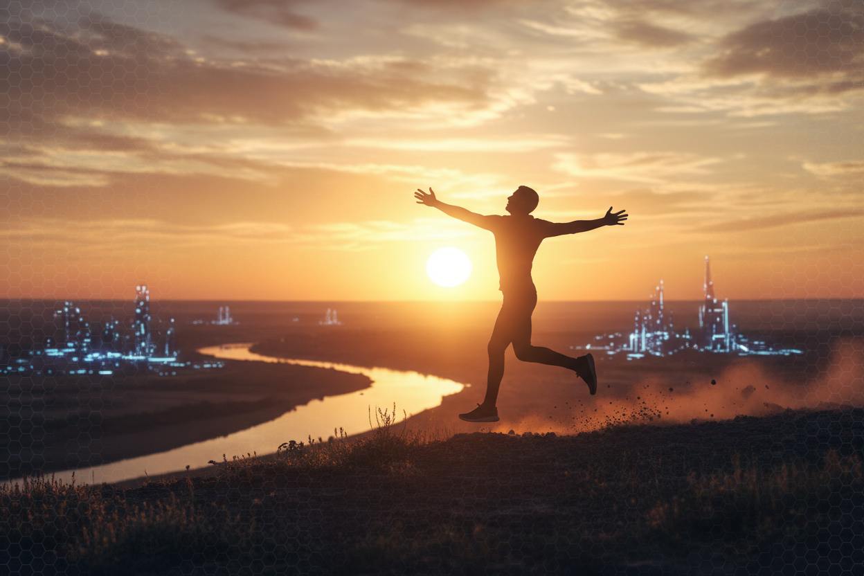 man running in the sunset